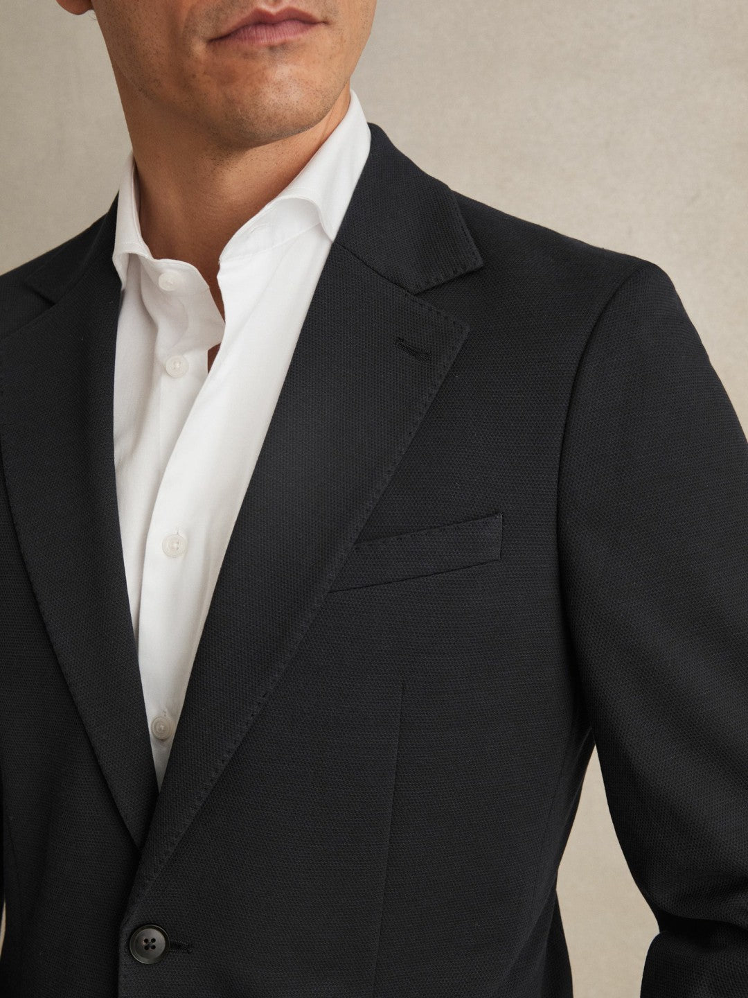 Men Slim-Fit Single-Breasted Jersey Suit Blazer in Navy