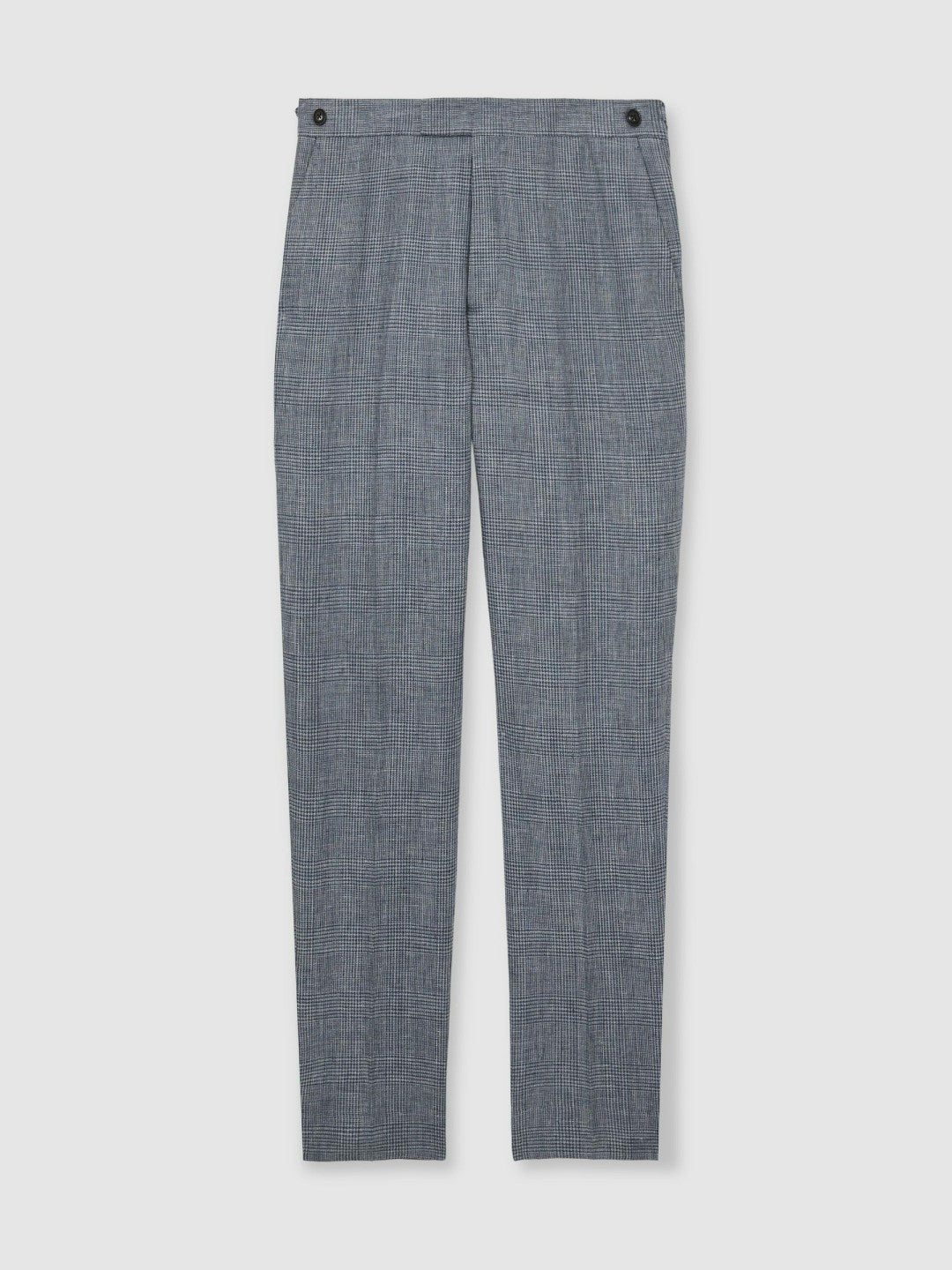 Men Slim Fit Linen Check Suit Trousers in Soft Blue