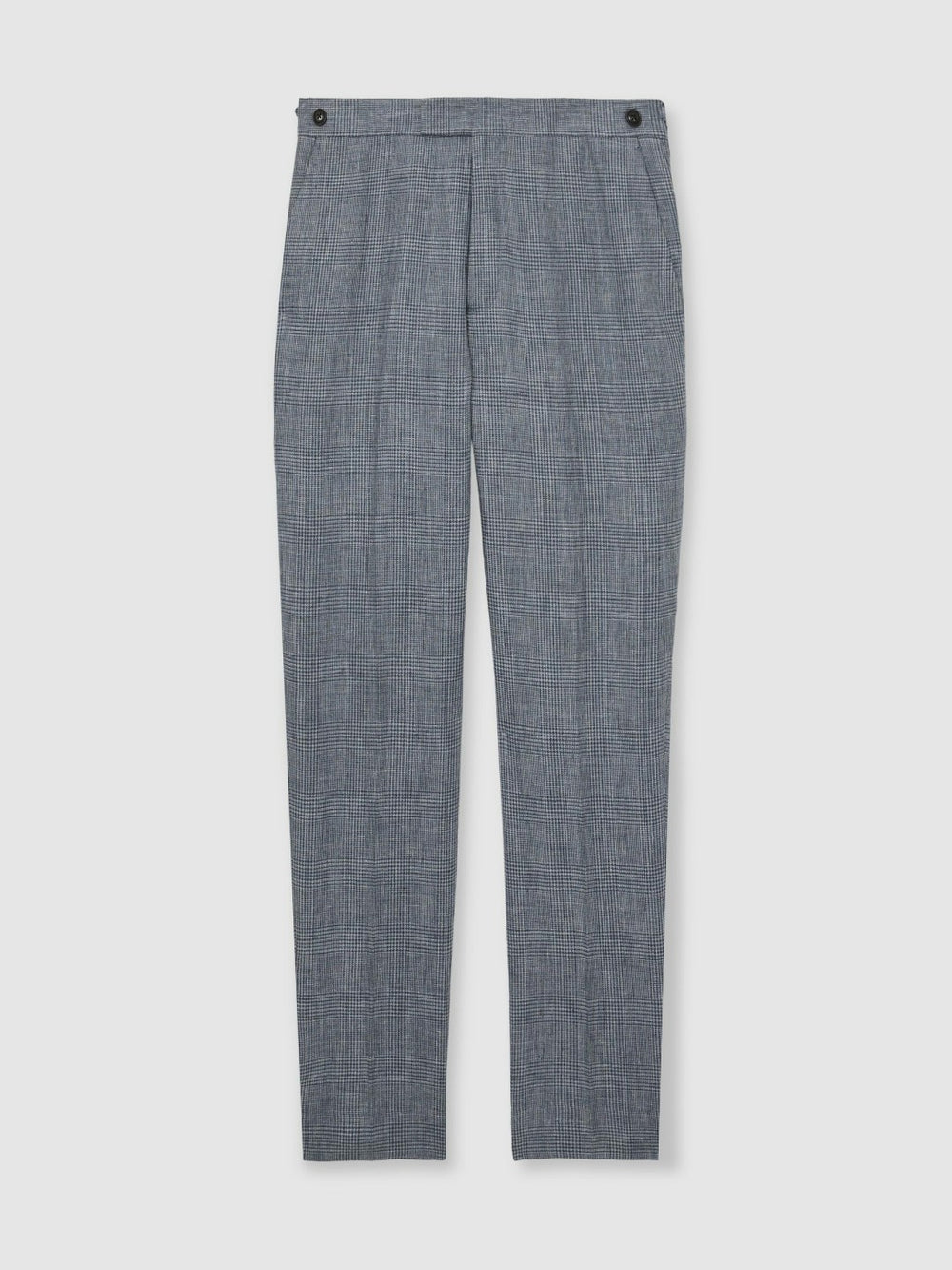 Men Slim Fit Linen Check Suit Trousers in Soft Blue