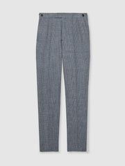 Men Slim Fit Linen Check Suit Trousers in Soft Blue