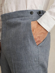 Men Slim Fit Linen Check Suit Trousers in Soft Blue