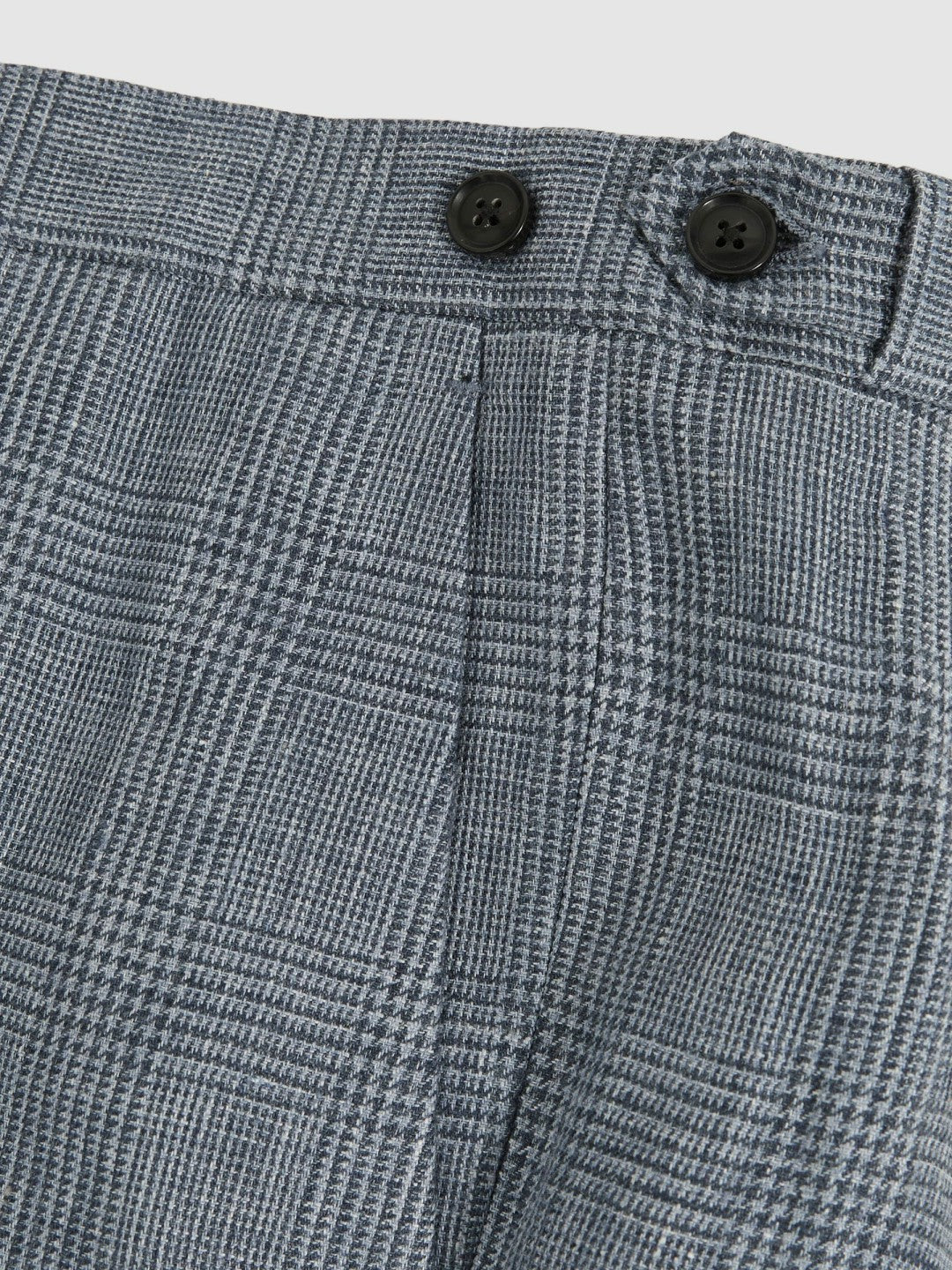 Men Slim Fit Linen Check Suit Trousers in Soft Blue