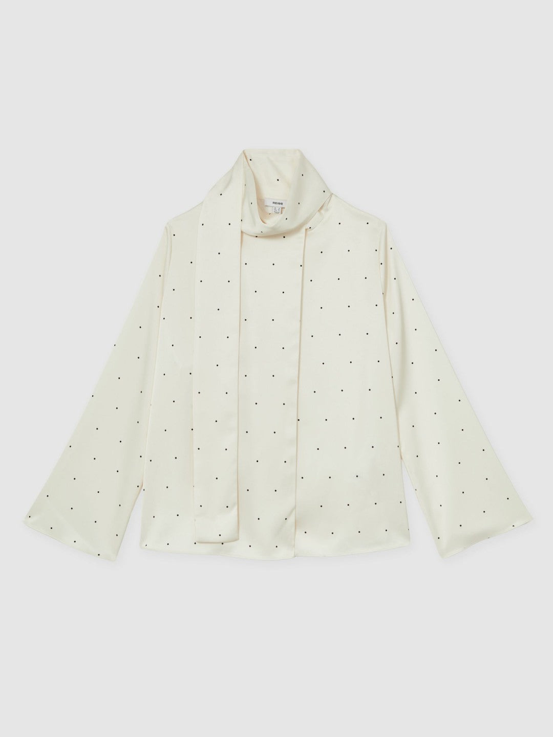 Women Satin Polka Dot Tie Neck Blouse in Ivory