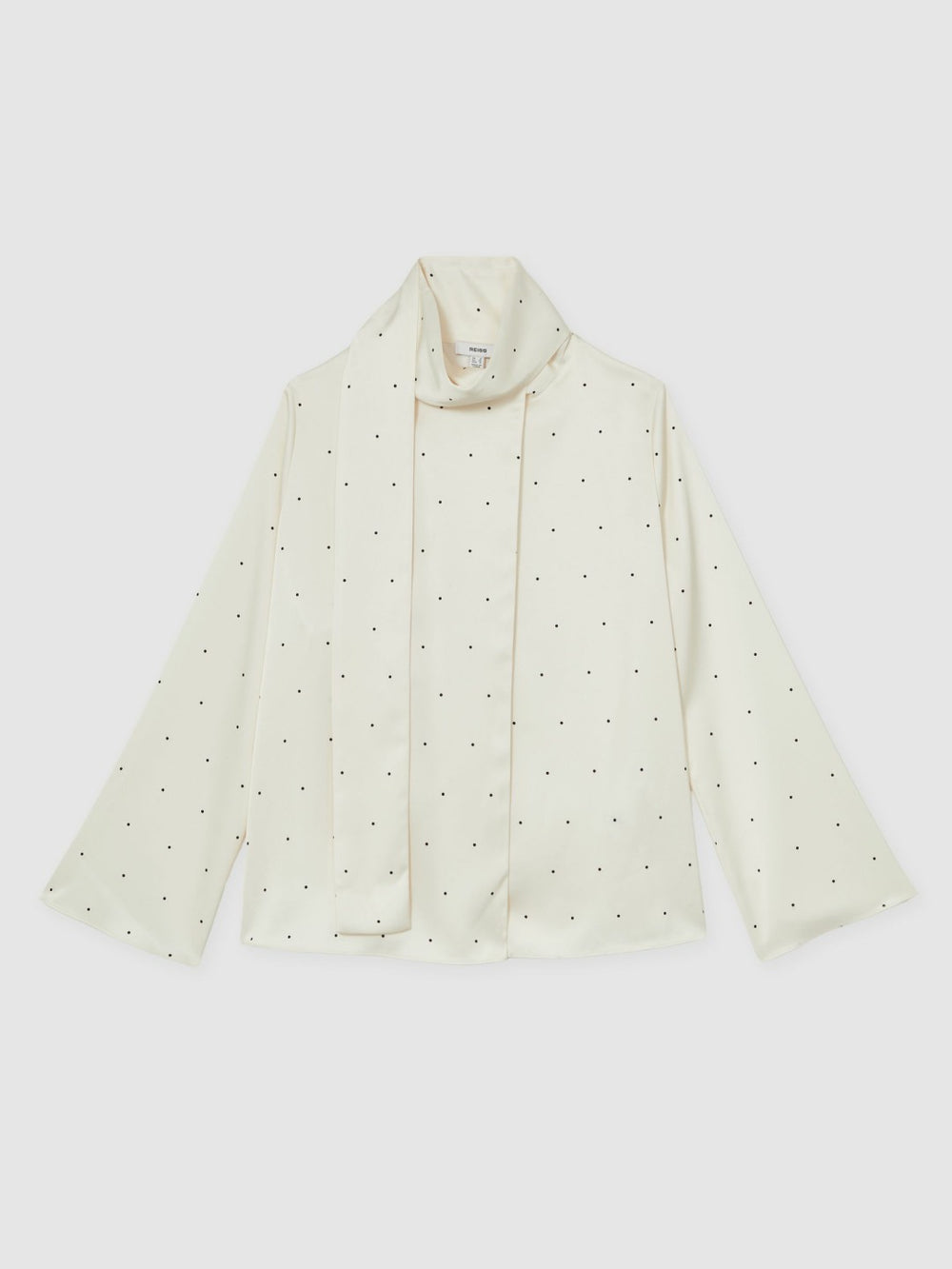 Women Satin Polka Dot Tie Neck Blouse in Ivory