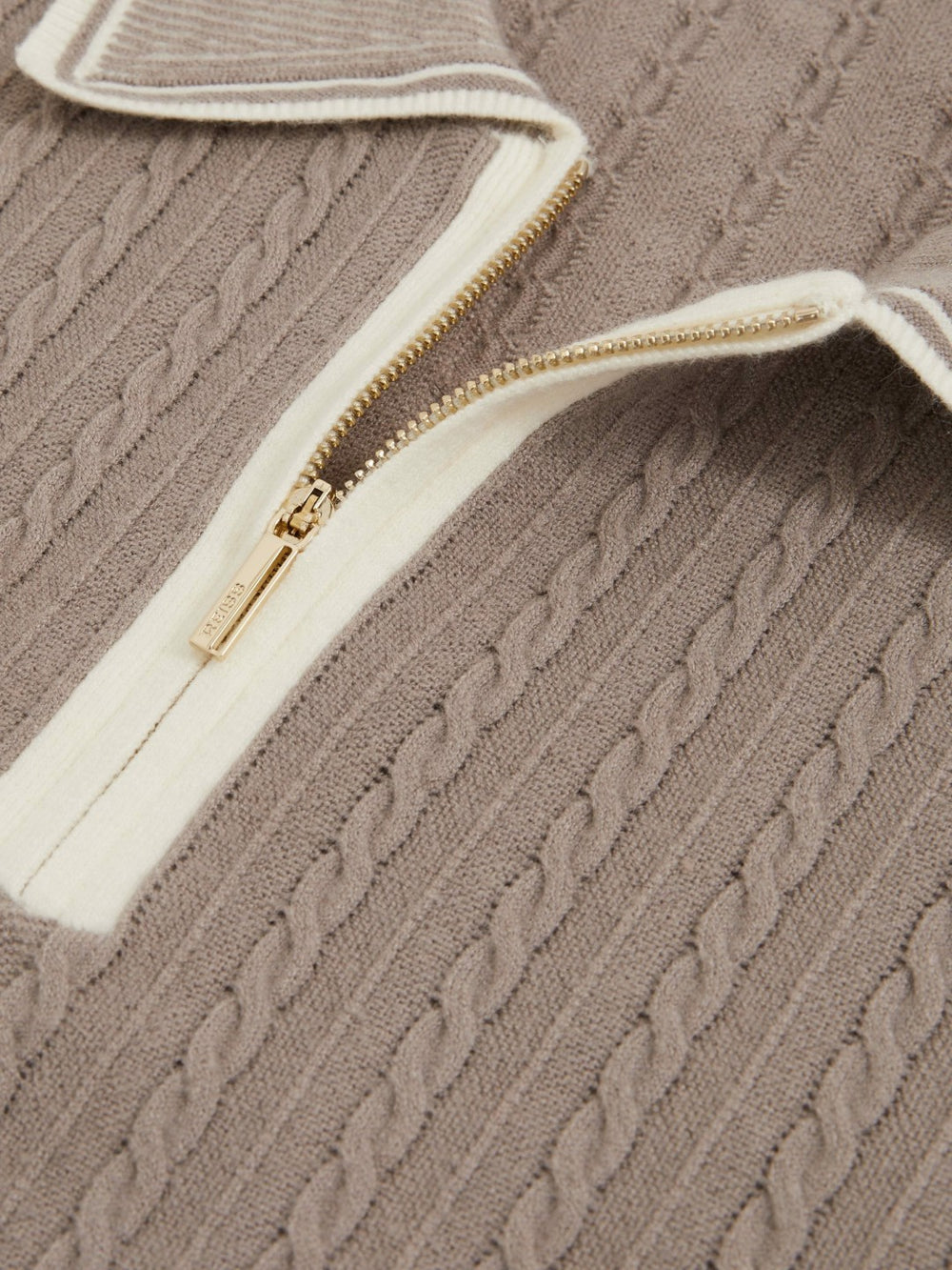 Men Micro-Cable Half-Zip Polo Shirt in Light Taupe Brown