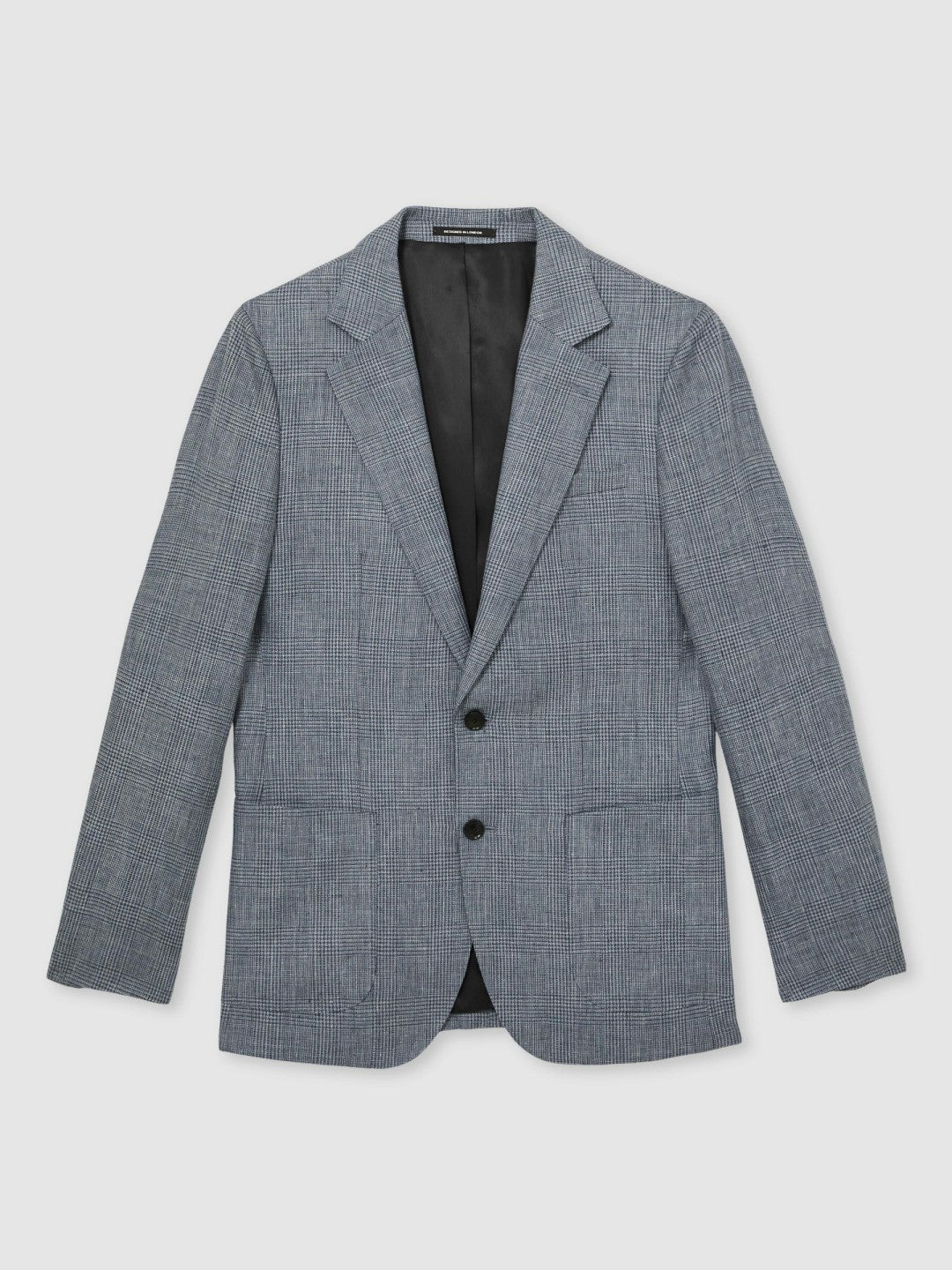Men Slim Fit Single Breasted Linen Check Suit Blazer in Soft Blue