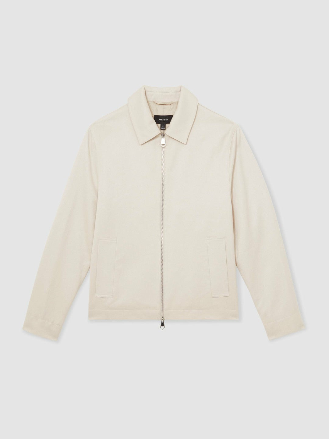 Men Lyocell-Cotton Zip-Through Twill Jacket in Ecru