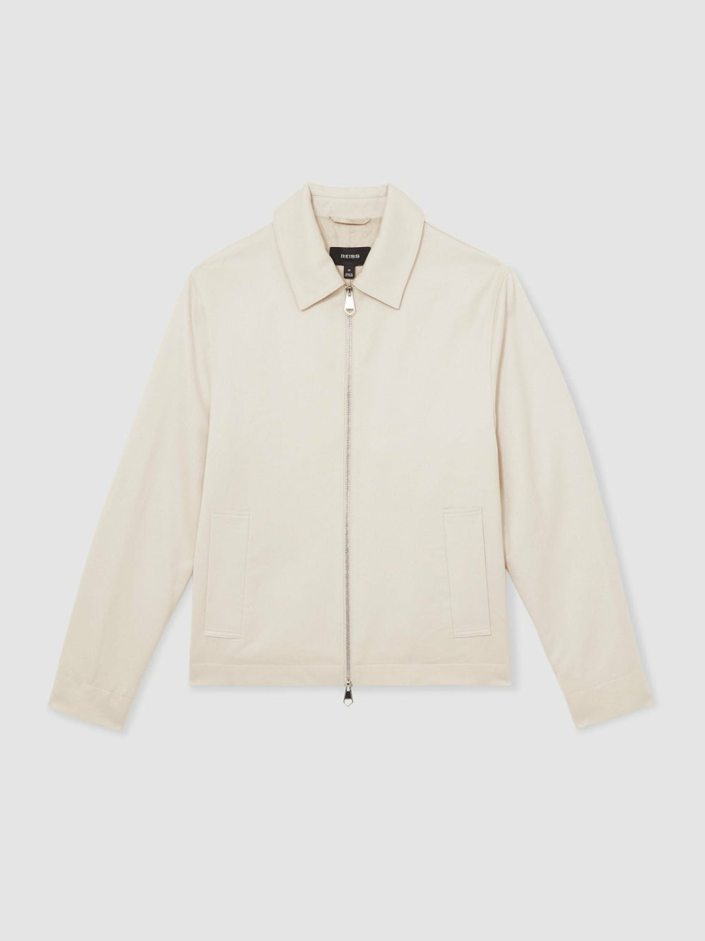 Men Lyocell-Cotton Zip-Through Twill Jacket in Ecru