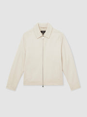 Men Lyocell-Cotton Zip-Through Twill Jacket in Ecru