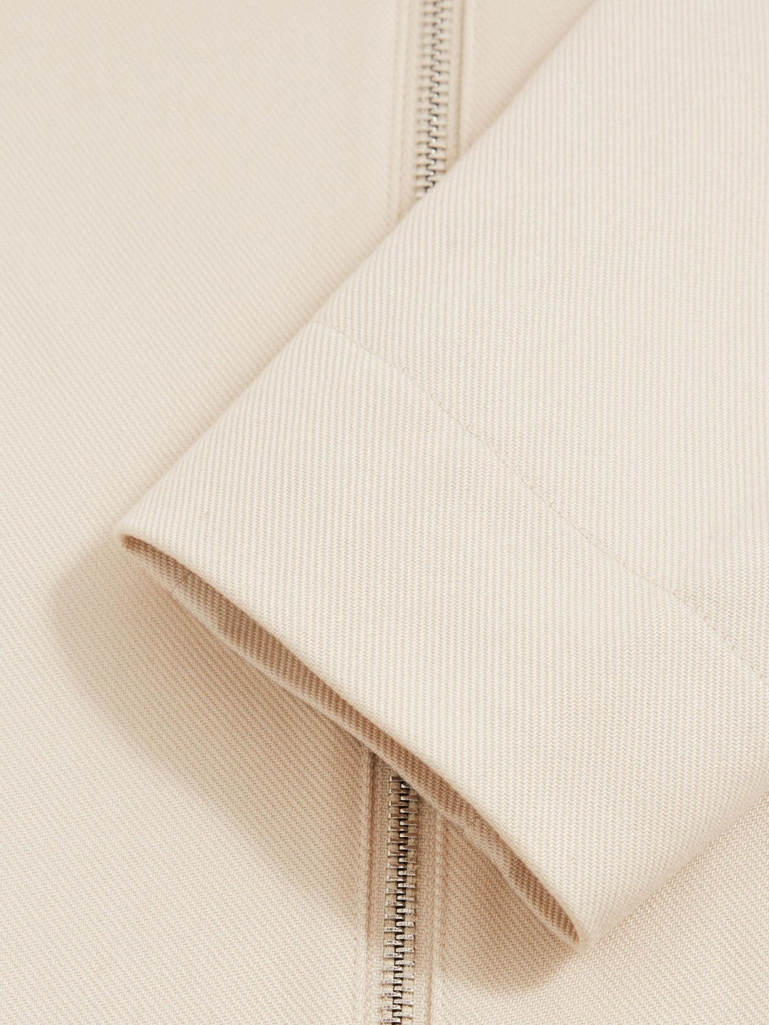 Men Lyocell-Cotton Zip-Through Twill Jacket in Ecru