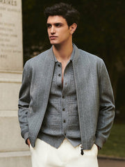 Men Wool-Blend Chalk-Stripe Bomber Jacket in Grey