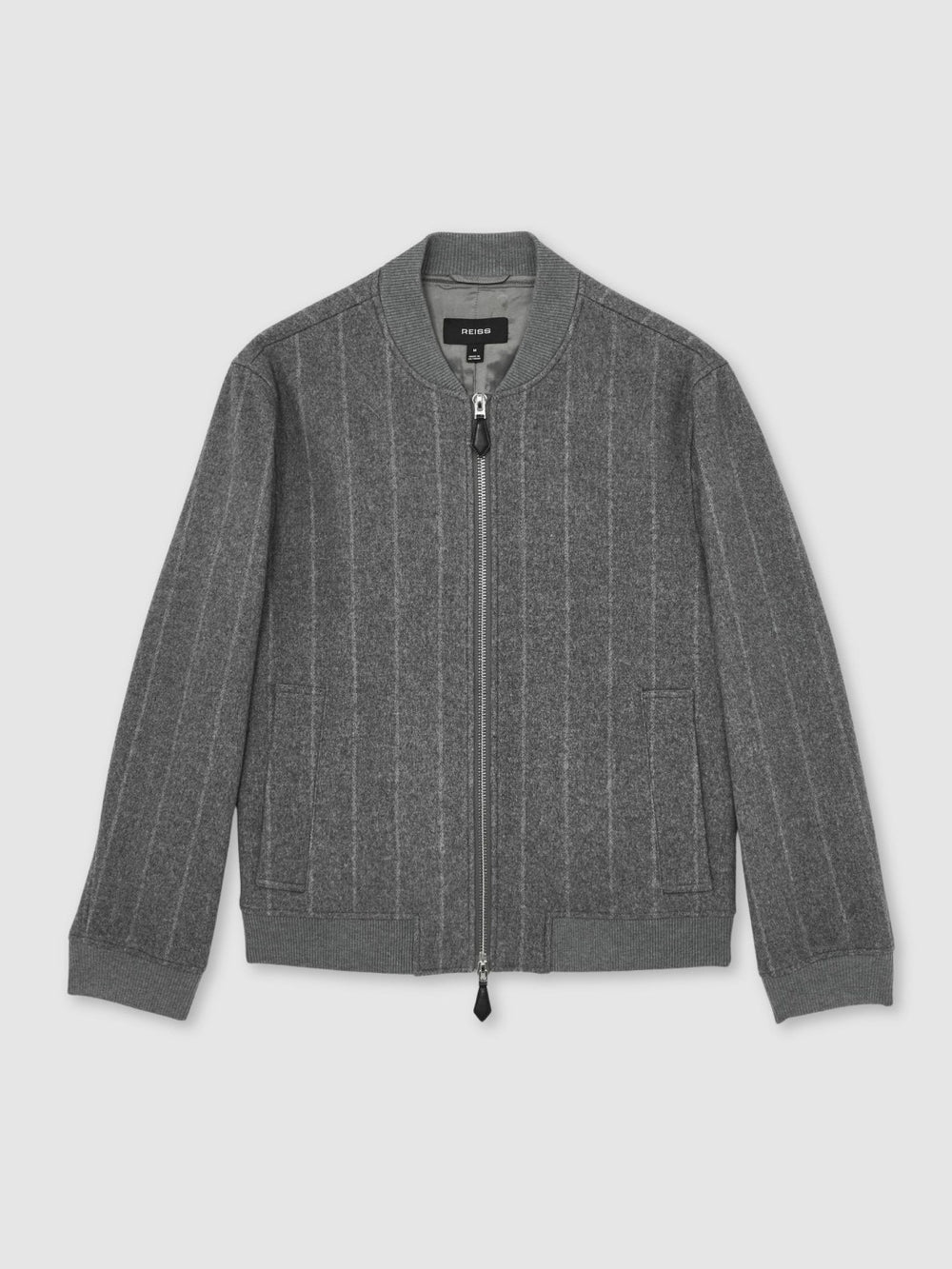 Men Wool-Blend Chalk-Stripe Bomber Jacket in Grey