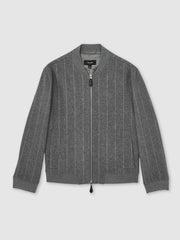 Men Wool-Blend Chalk-Stripe Bomber Jacket in Grey