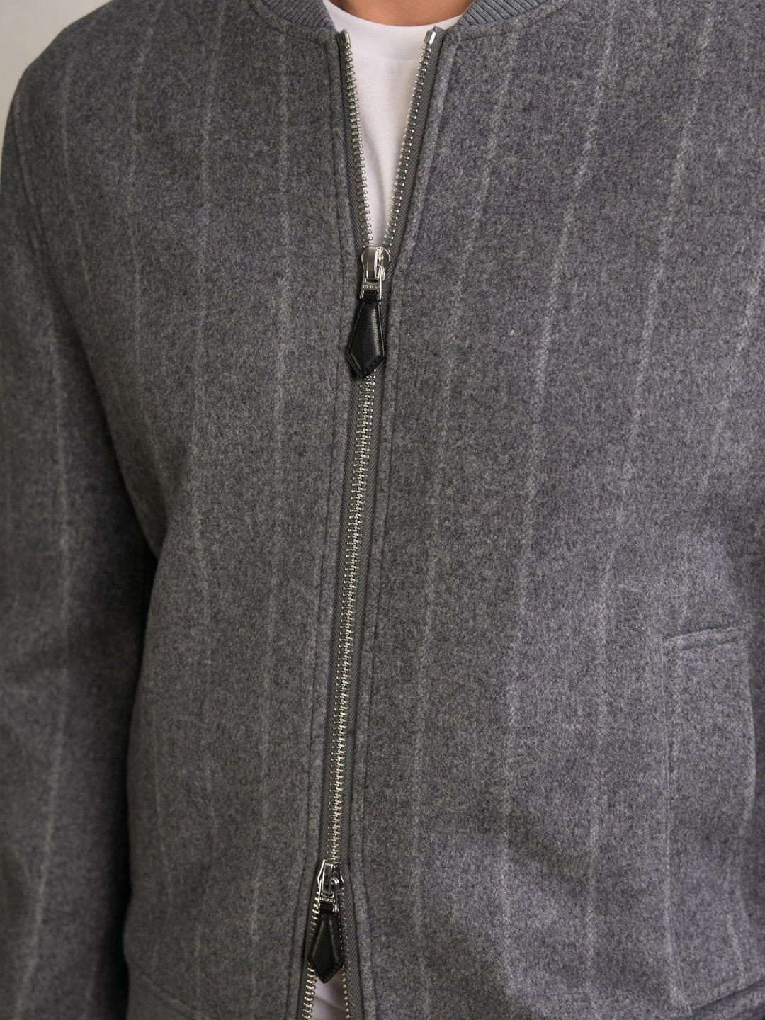 Men Wool-Blend Chalk-Stripe Bomber Jacket in Grey