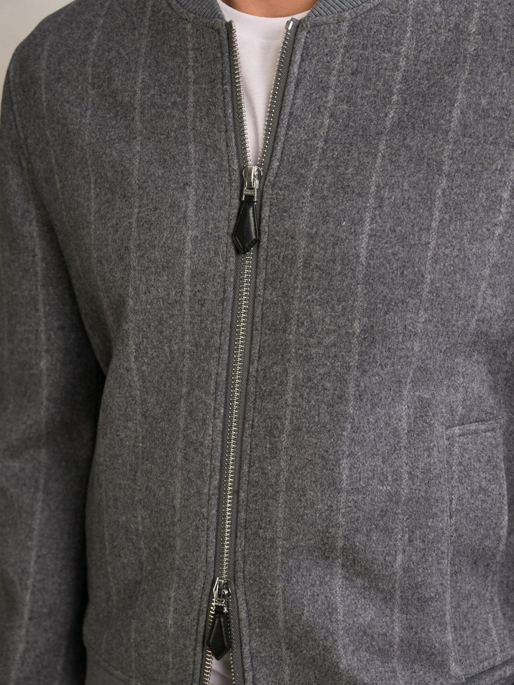 Men Wool-Blend Chalk-Stripe Bomber Jacket in Grey