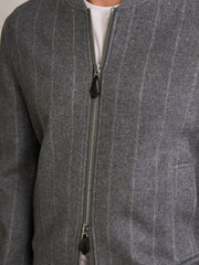 Men Wool-Blend Chalk-Stripe Bomber Jacket in Grey