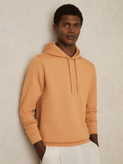 Men Interlock Jersey Drawstring Hoodie in Light Camel Brown