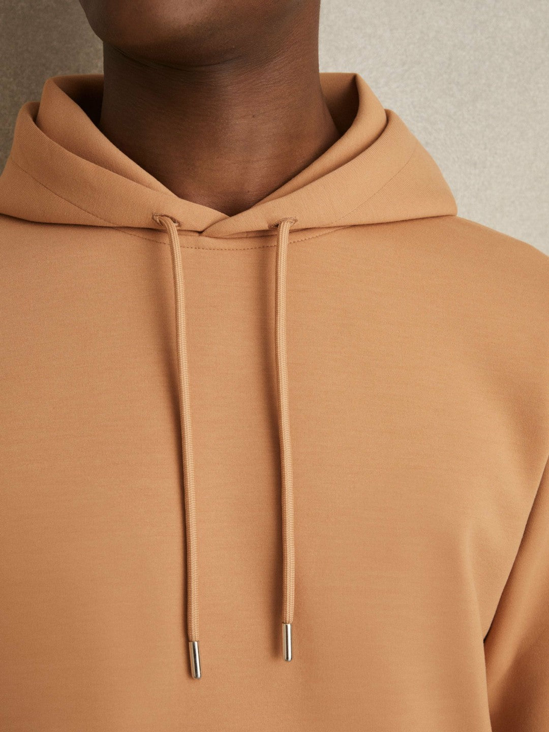 Men Interlock Jersey Drawstring Hoodie in Light Camel Brown