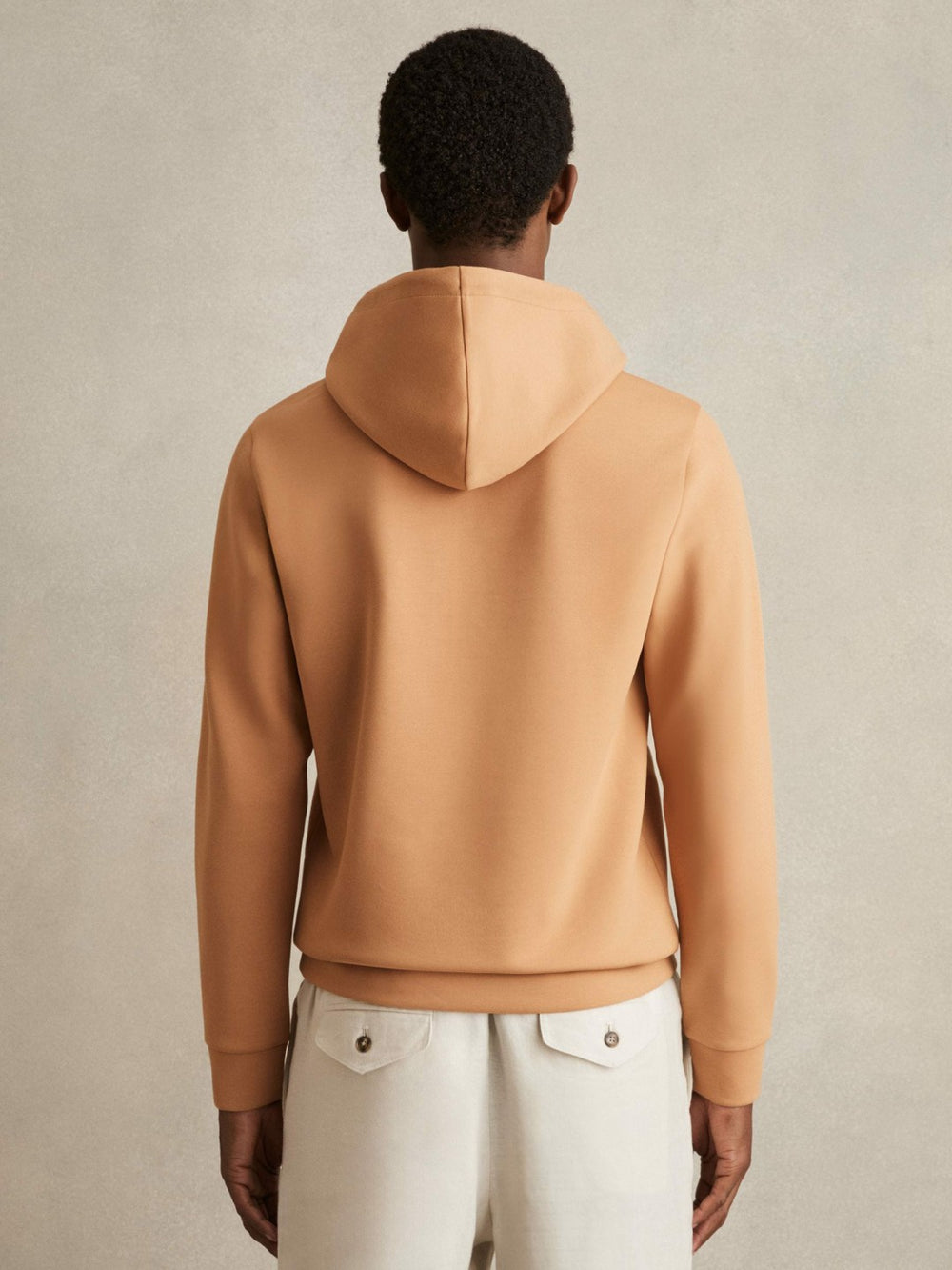 Men Interlock Jersey Drawstring Hoodie in Light Camel Brown
