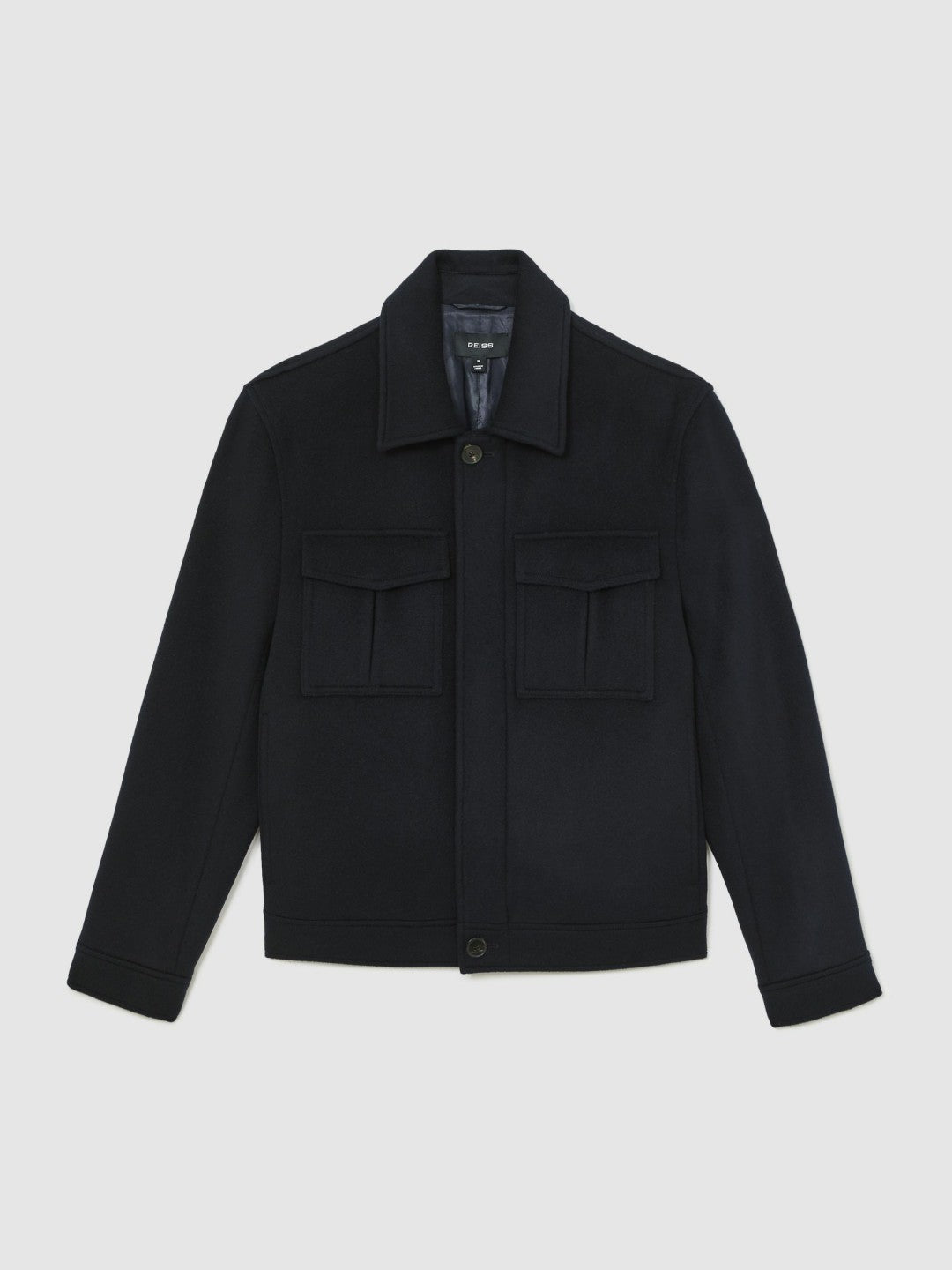 Men Wool Blend Twin Pocket Zipped Jacket in Navy