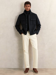 Men Wool Blend Twin Pocket Zipped Jacket in Navy
