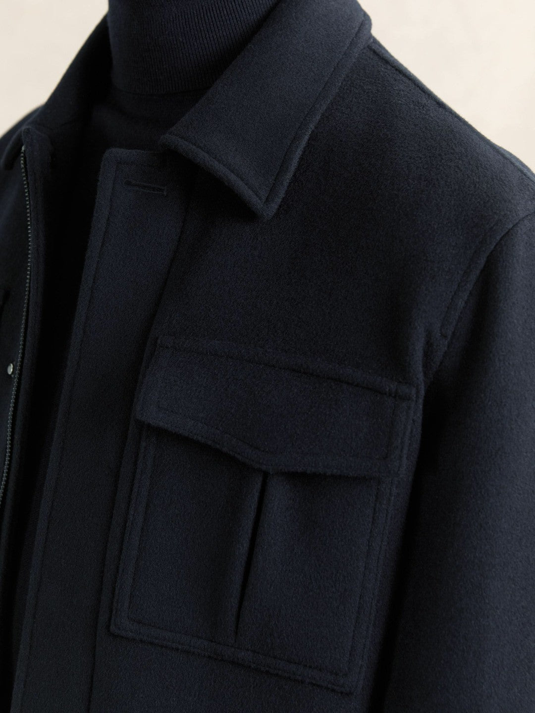 Men Wool Blend Twin Pocket Zipped Jacket in Navy