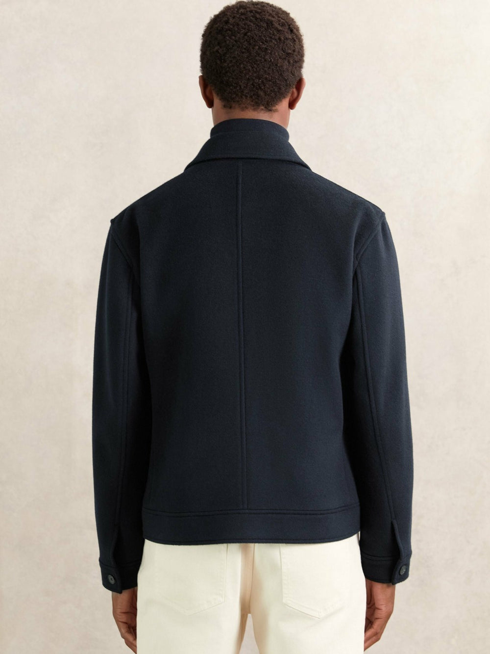 Men Wool Blend Twin Pocket Zipped Jacket in Navy