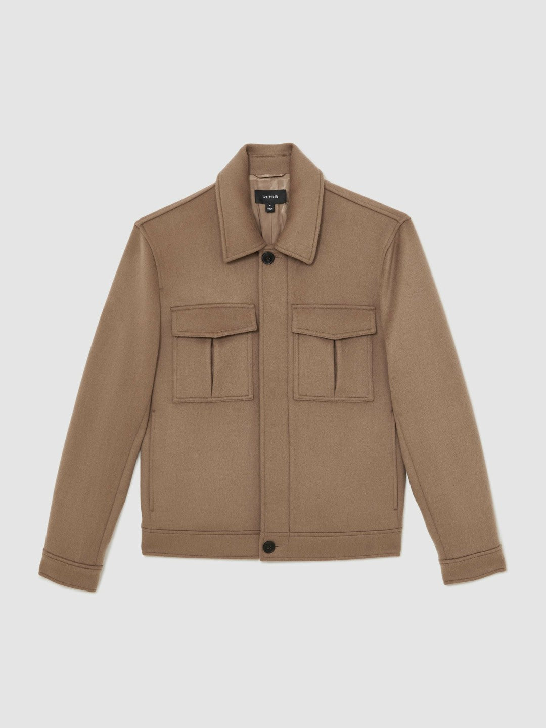 Men Wool Blend Twin Pocket Zipped Jacket in Dark Brown