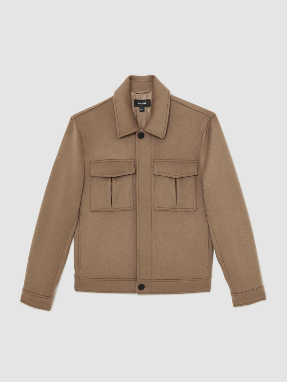 Men Wool Blend Twin Pocket Zipped Jacket in Dark Brown