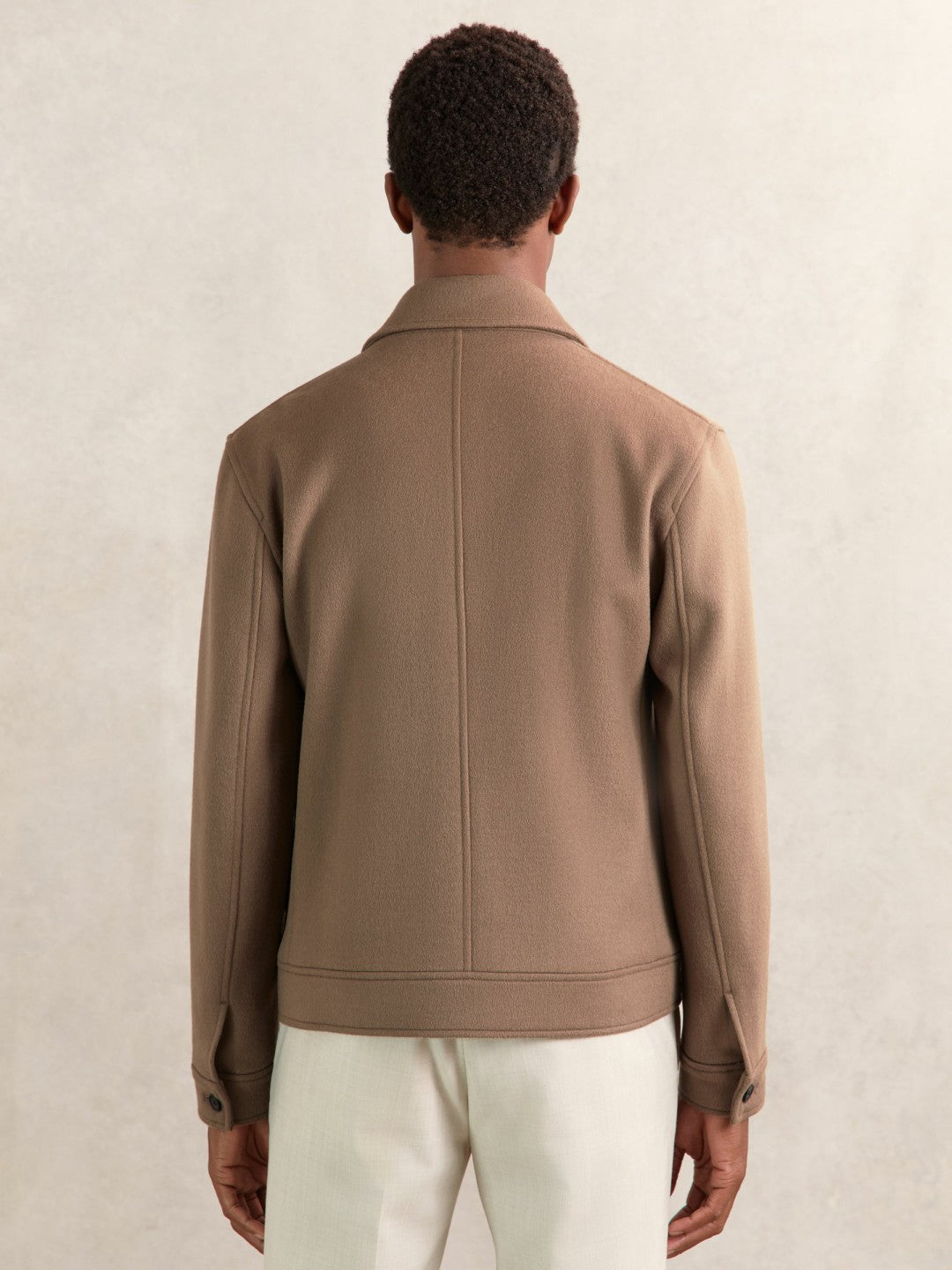 Men Wool Blend Twin Pocket Zipped Jacket in Dark Brown