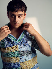 Men | Tom Daley Crochet Polo Shirt in Yellow/Green/Blue Multi