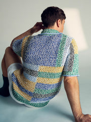 Men | Tom Daley Crochet Polo Shirt in Yellow/Green/Blue Multi