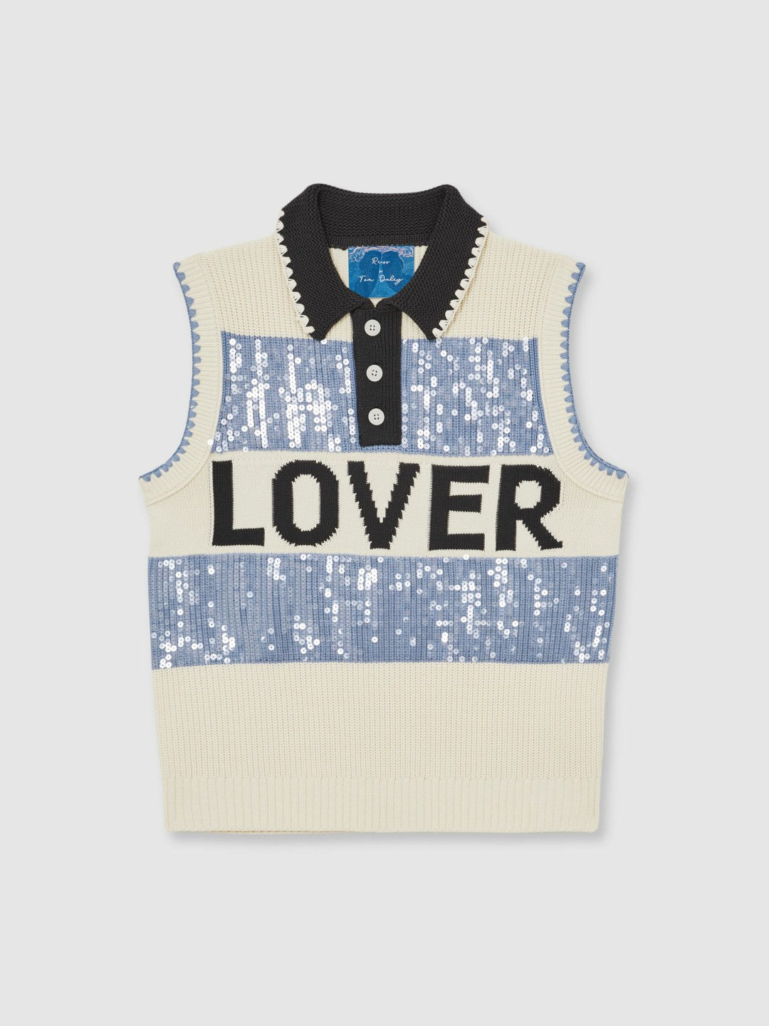 Men | Tom Daley Stripe Polo Vest in Soft Blue