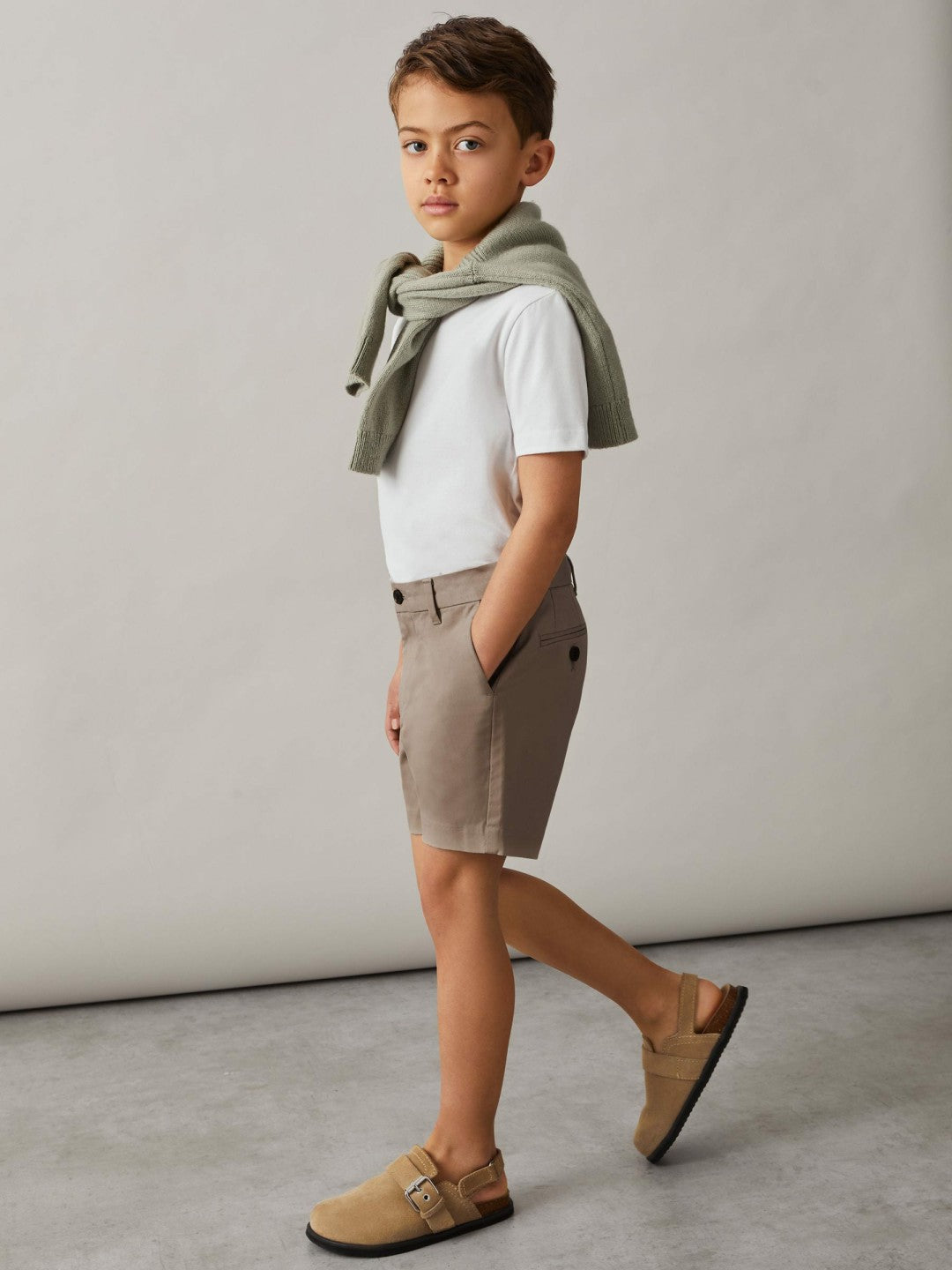 Children & Baby 3-9 yrs Cotton Chino Shorts with Stretch in Stone