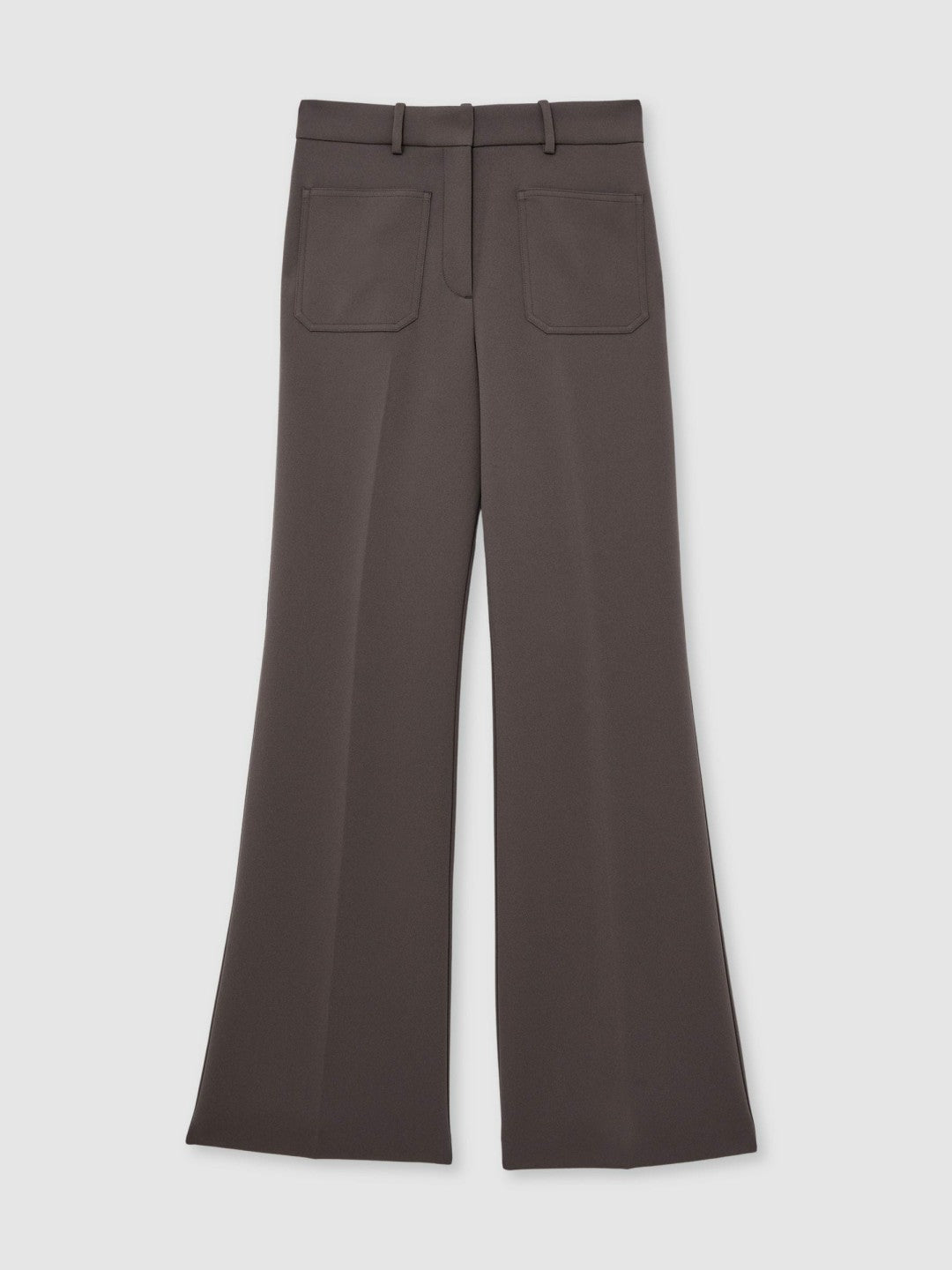 Women Twill Patch-Pocket Flared Trousers in Mauve Neutral