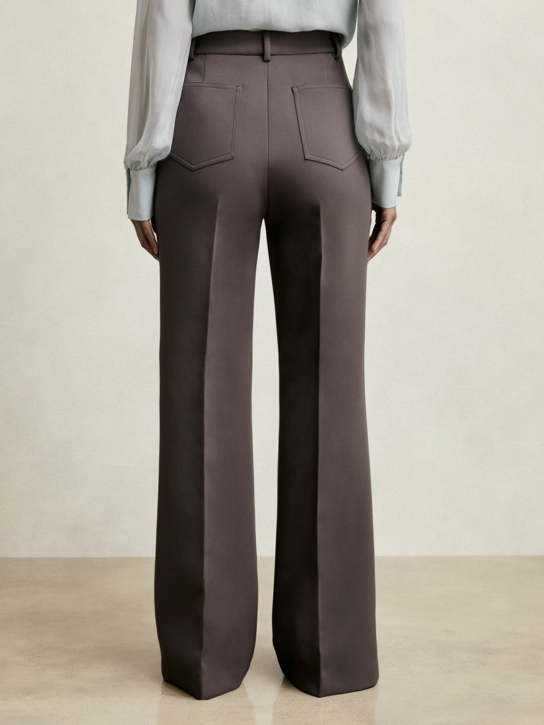 Women Twill Patch-Pocket Flared Trousers in Mauve Neutral