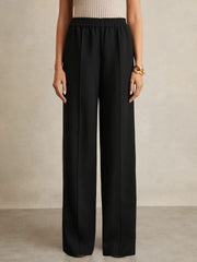 Women Side-Stripe Wide-Leg Trousers in Black