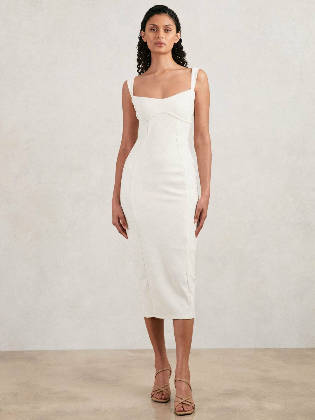 Women Good American Scuba Crystal Midi Dress in White