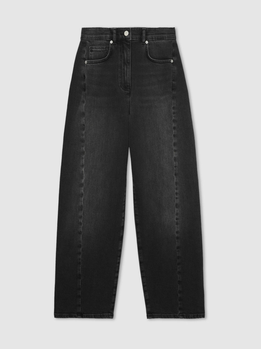 Women Petite Barrel-Leg Seam Jeans in Washed Grey