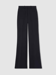 Women Petite Twill Patch-Pocket Flared Trousers in Navy