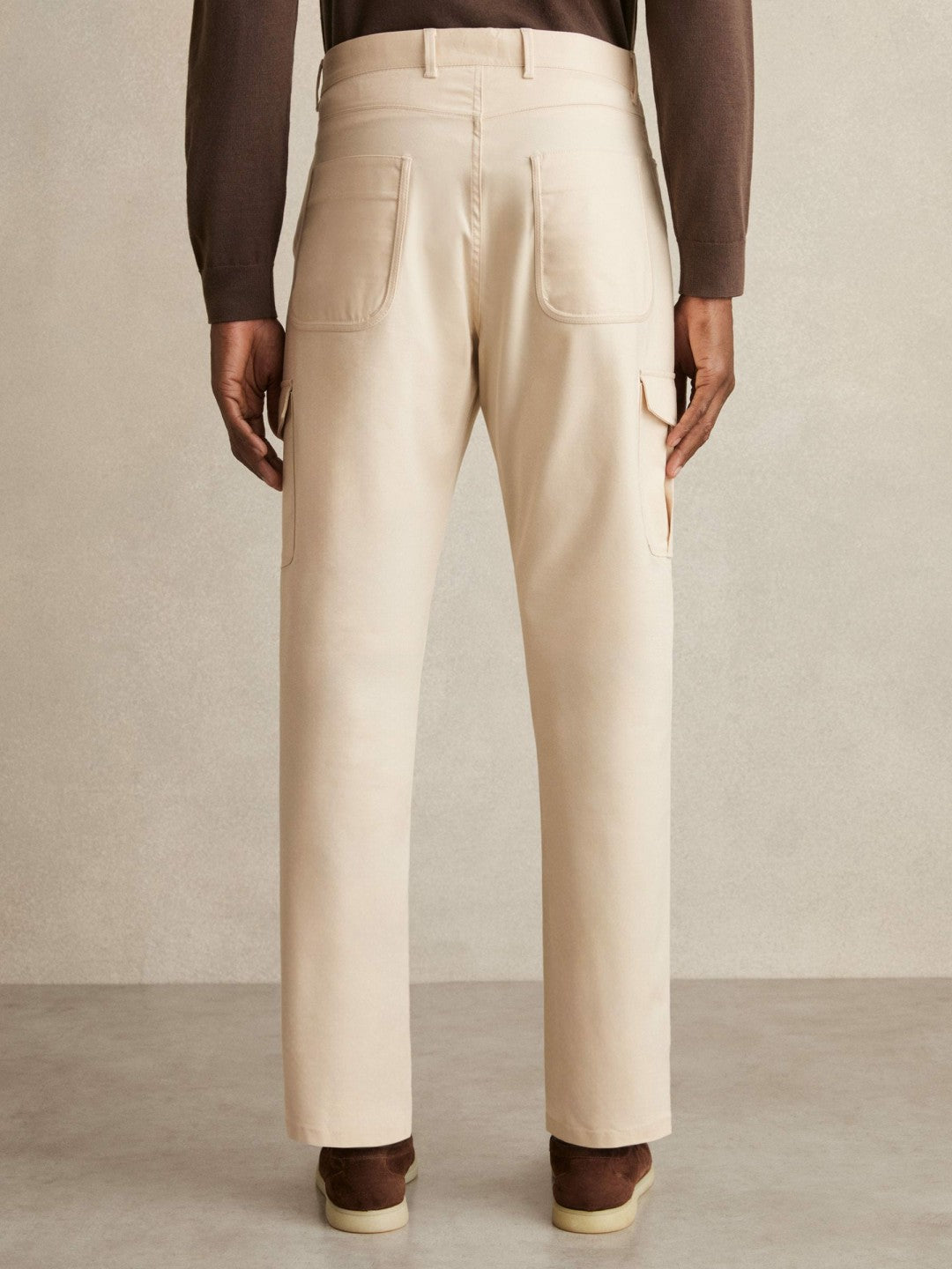 Men Cotton-Lyocell Cargo Trousers in Light Stone