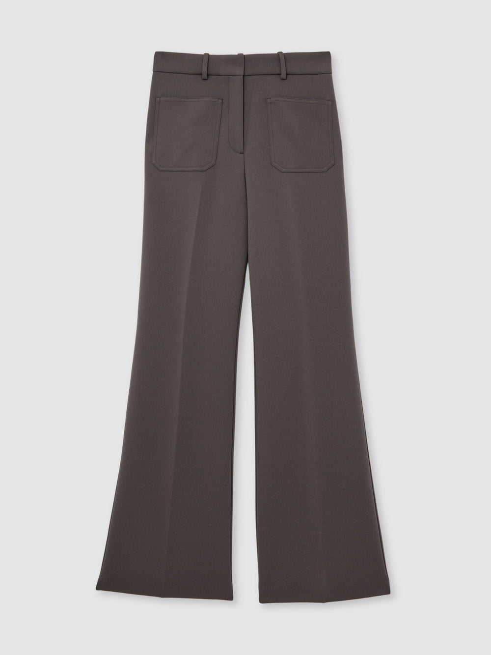 Women Petite Twill Patch-Pocket Flared Trousers in Mauve Neutral