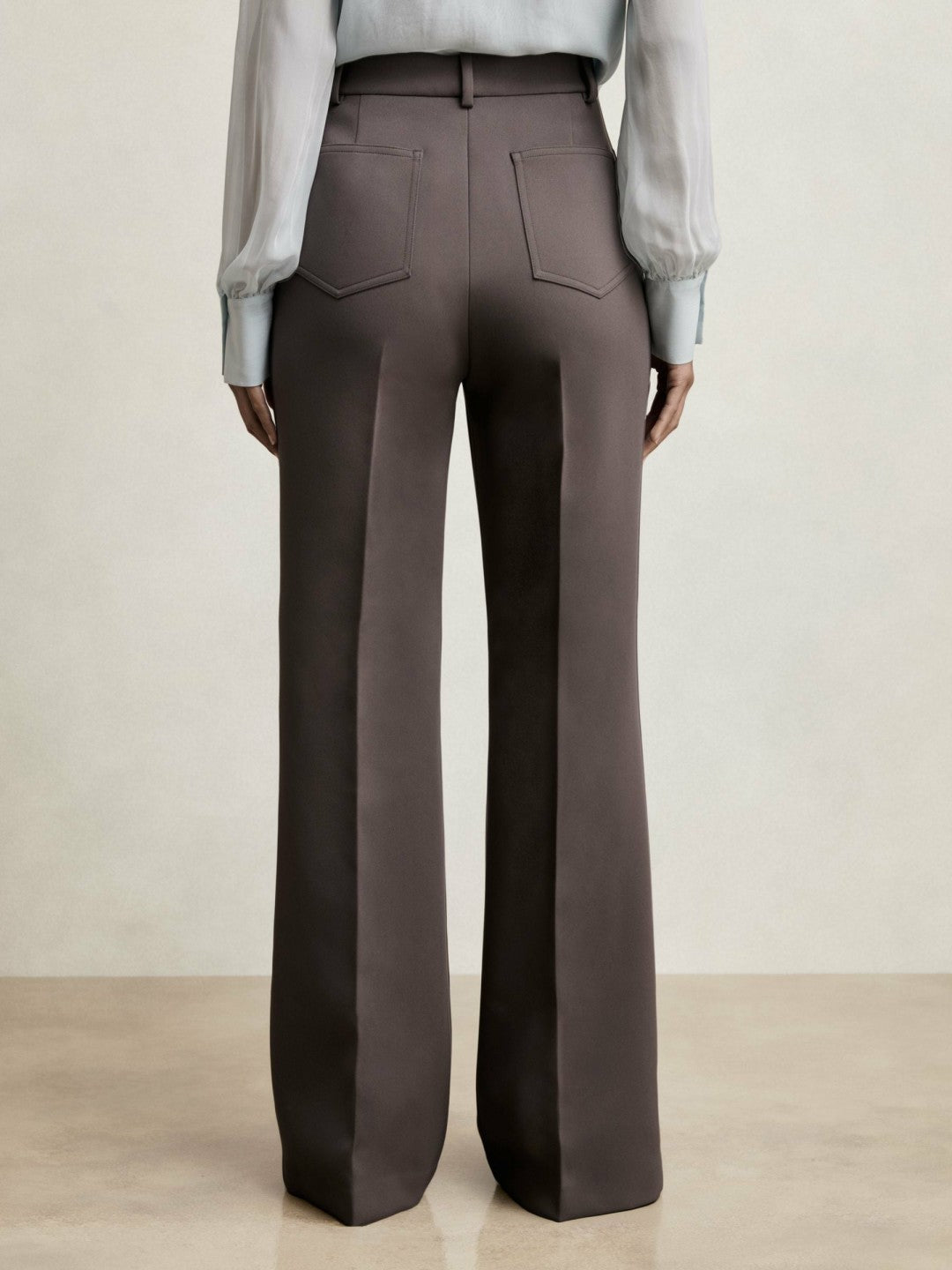 Women Petite Twill Patch-Pocket Flared Trousers in Mauve Neutral