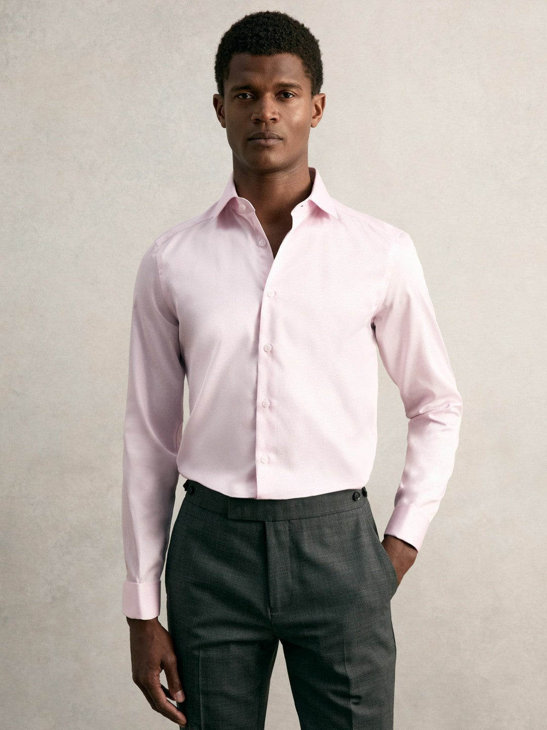 Men Slim Fit Slim-Fit Cotton-Sateen Shirt in Pink