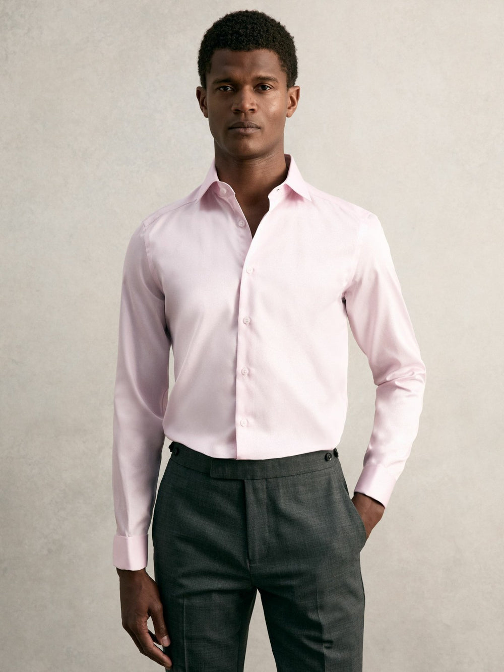 Men Slim Fit Slim-Fit Cotton-Sateen Shirt in Pink