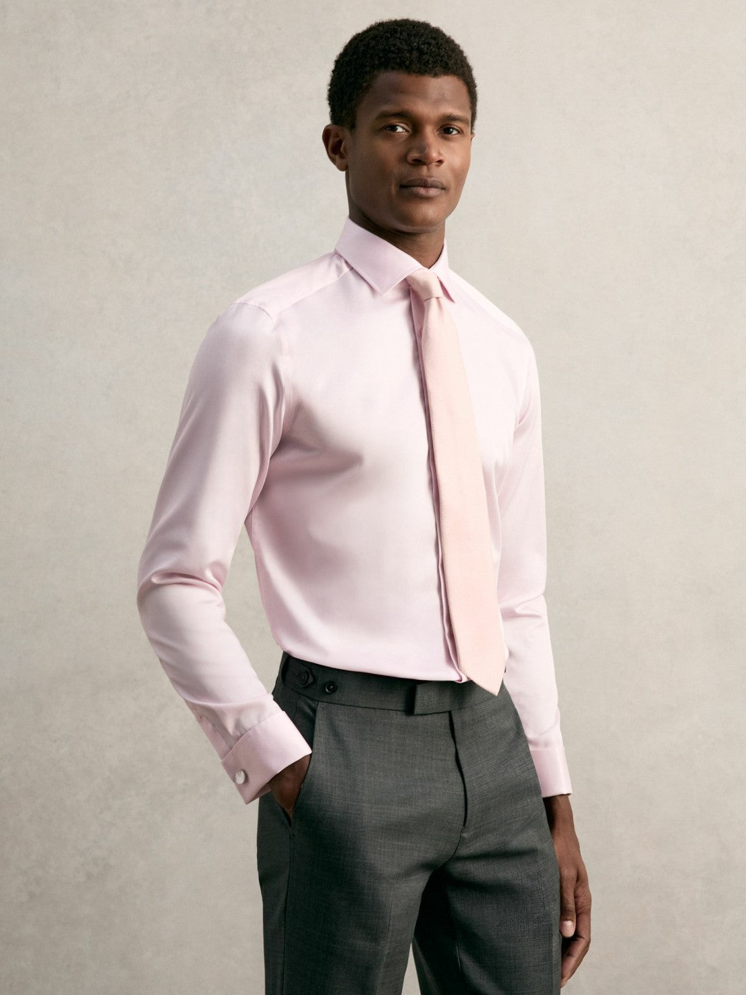 Men Slim Fit Slim-Fit Cotton-Sateen Shirt in Pink