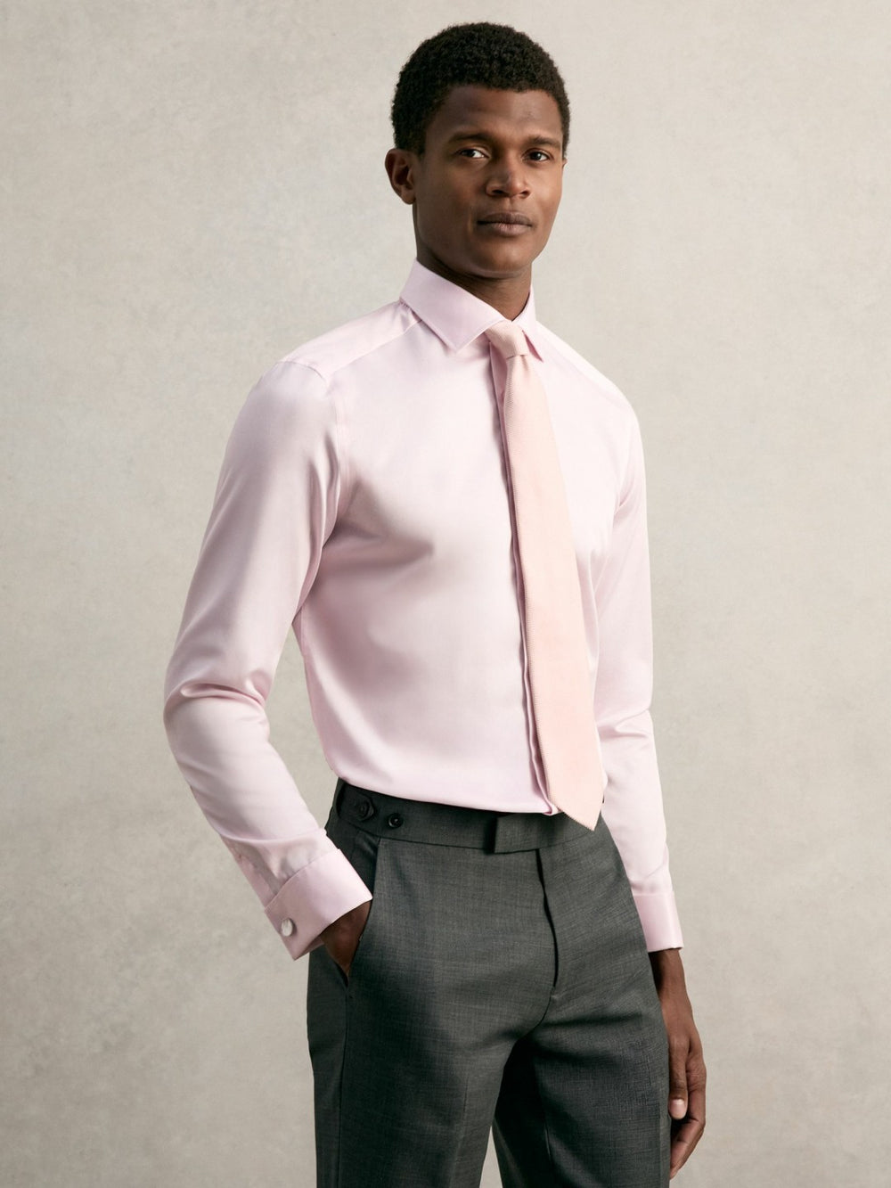 Men Slim Fit Slim-Fit Cotton-Sateen Shirt in Pink