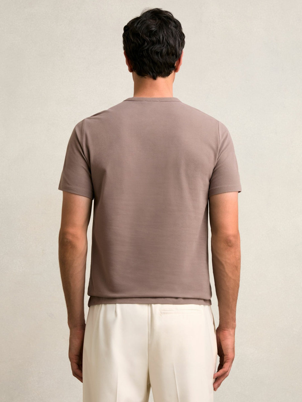 Men Stretch-Cotton Crew-Neck T-Shirt in Taupe Brown