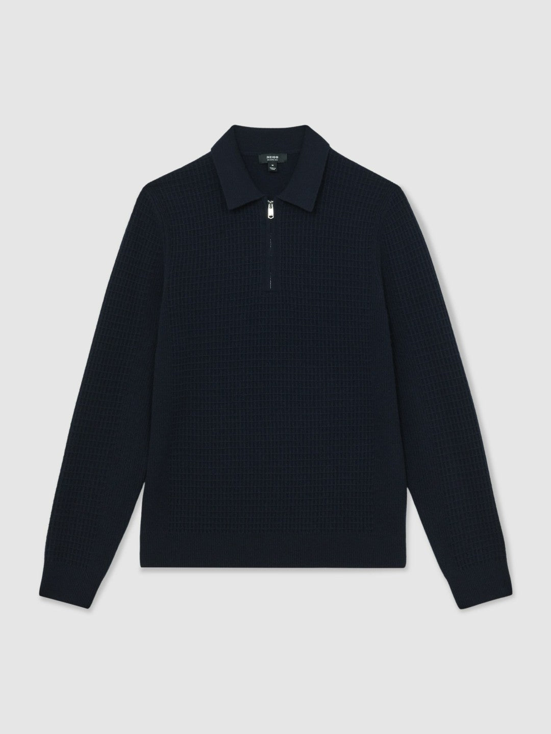 Men Wool Waffle-Knit Half-Zip Polo Shirt in Navy