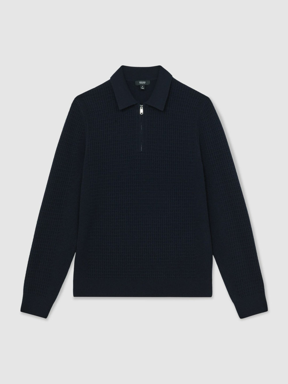 Men Wool Waffle-Knit Half-Zip Polo Shirt in Navy